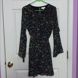 FLORAL UNICORN PRINTED DARK BLUE DRESS